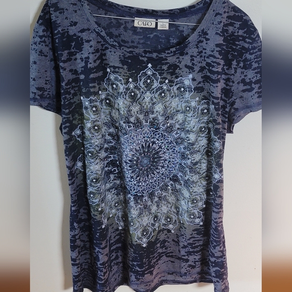 Cato Tops - CATO Blue Graphic Short Sleeve Rhinestone T-Shirt Size L.